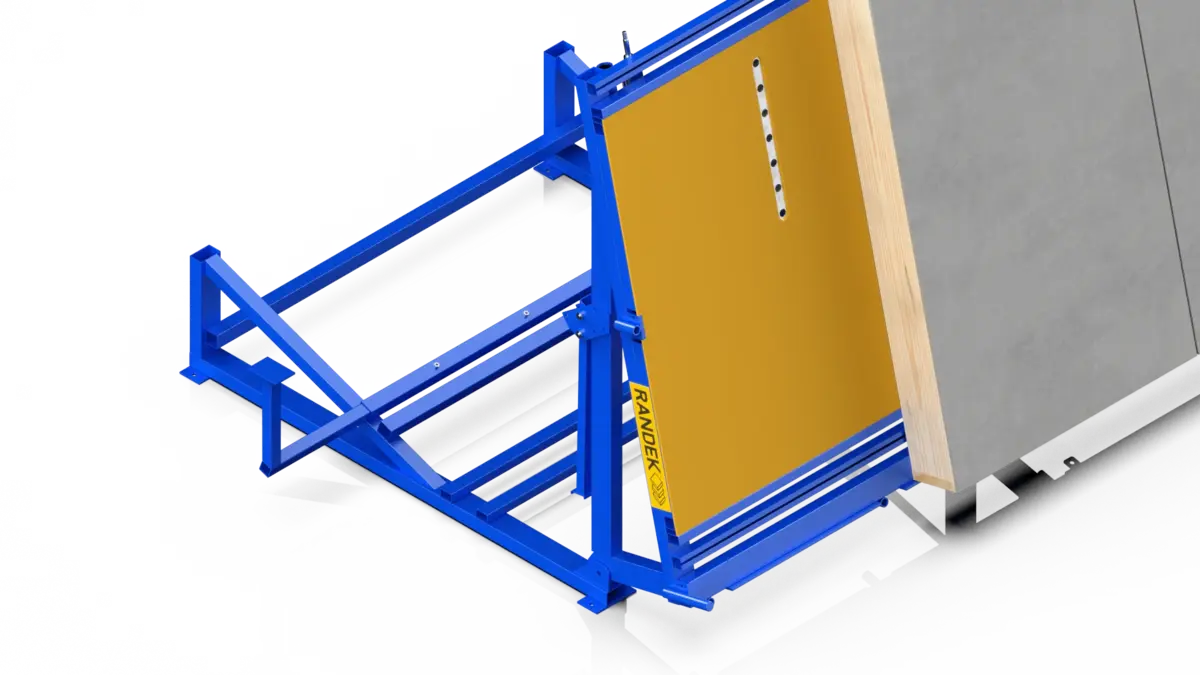 Randek BS10U upraise table with a wall element raised, isometric view