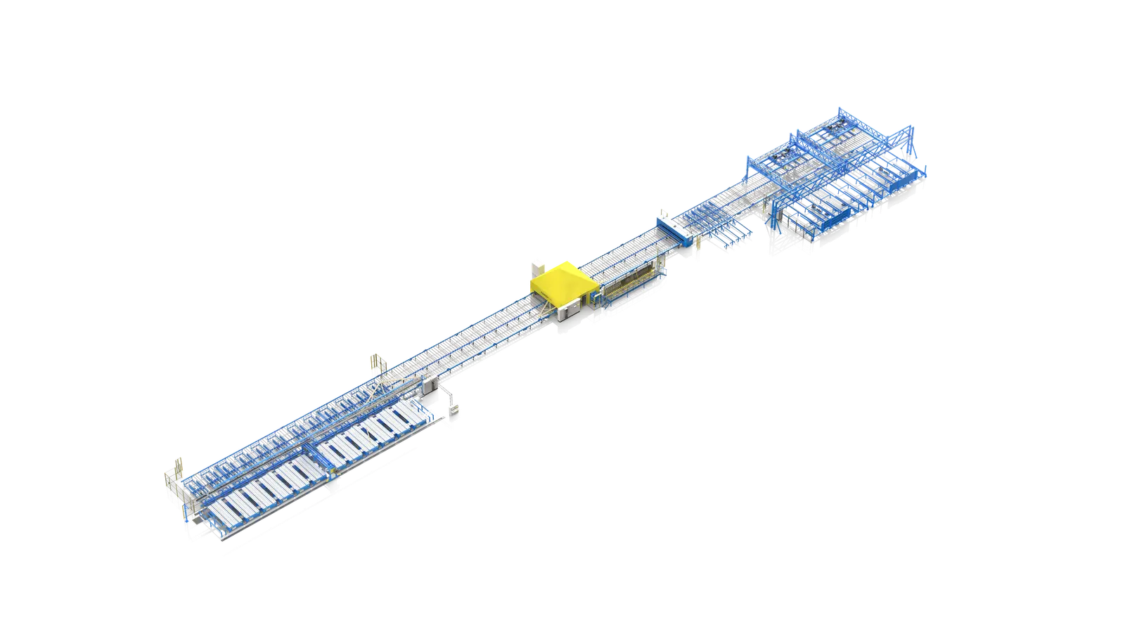 AutoEye line with a manual stacker and a large vacuum stacker, isometric view