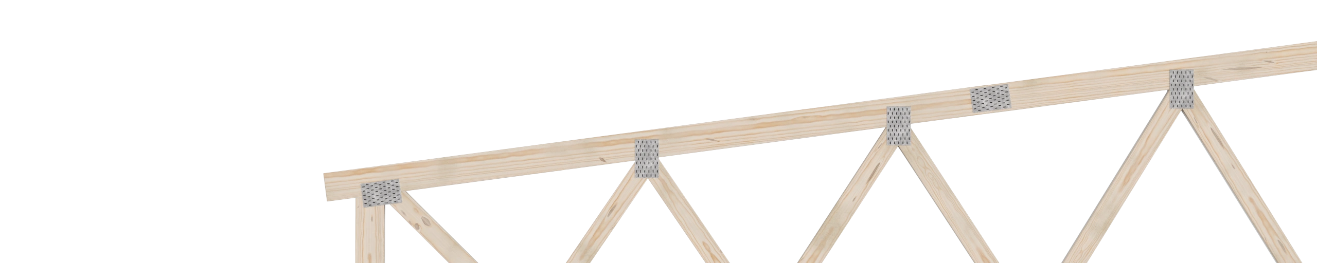 A timber roof truss with pressed nail plates at the joints