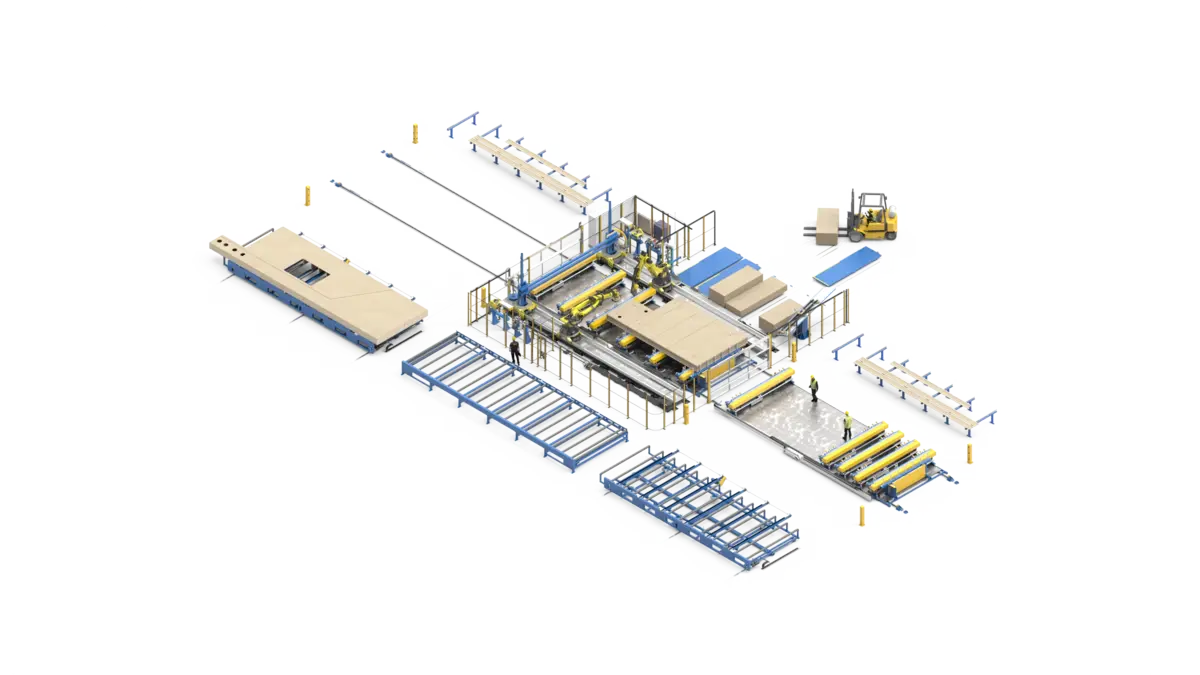 Randek AutoFloor line with ZeroLabor robot cells, isometric layout view