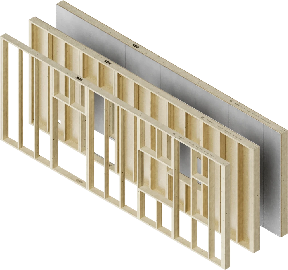 Frame, open and closed elements together - the mixed output of an AutoWall Mixed Panels line
