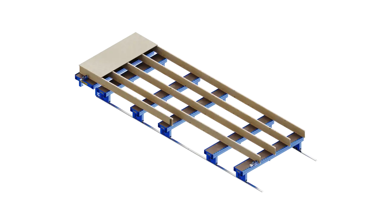 Randek Floor Jig Tables with floor joists laid out, isometric view