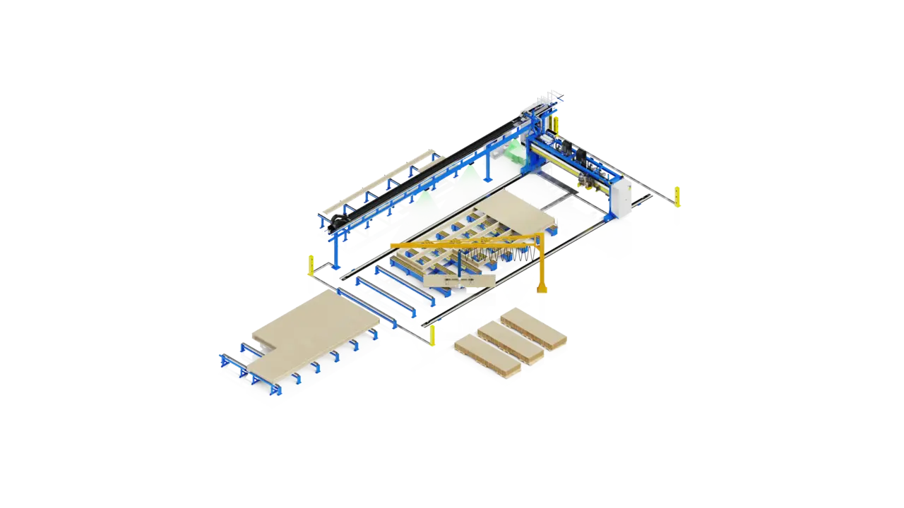 Randek EasyFloor line with a single jig station, isometric view