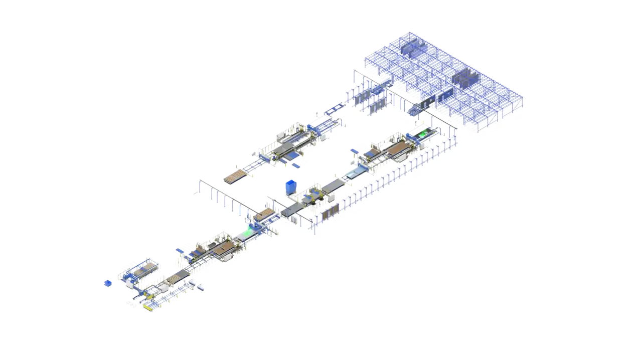 AutoWall Mixed Panels line with large storage, isometric view