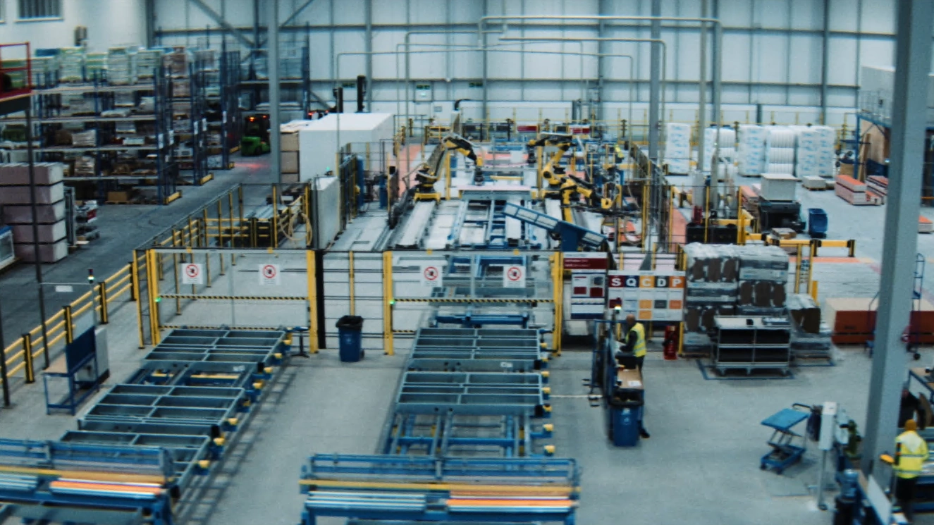 Aerial view of a British Offsite prefab factory running Randek lines
